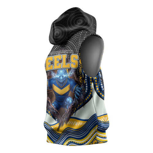 Parramatta Eels Sleeveless Hoodie The Scream of Lightning Eyes - Indigenous Dot Ripping Effect