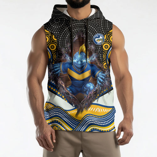 Parramatta Eels Sleeveless Hoodie The Scream of Lightning Eyes - Indigenous Dot Ripping Effect