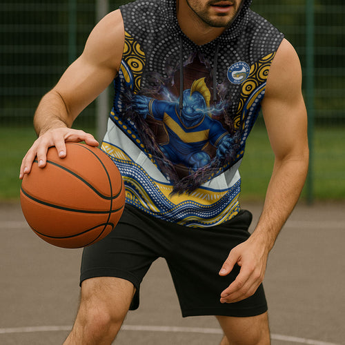 Parramatta Eels Sleeveless Hoodie The Scream of Lightning Eyes - Indigenous Dot Ripping Effect