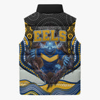 Parramatta Eels Sleeveless Puffer Jacket The Scream of Lightning Eyes - Indigenous Dot Ripping Effect