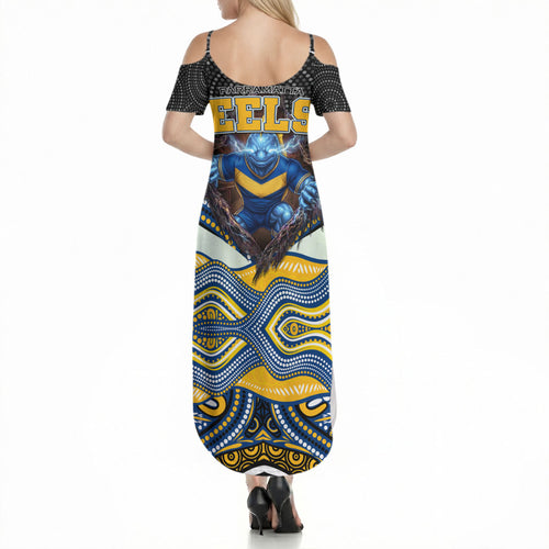 Parramatta Eels Summer Maxi Dress The Scream of Lightning Eyes - Indigenous Dot Ripping Effect