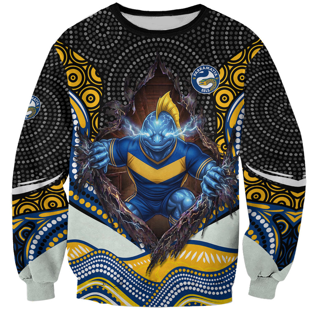 Parramatta Eels Sweatshirt The Scream of Lightning Eyes - Indigenous Dot Ripping Effect