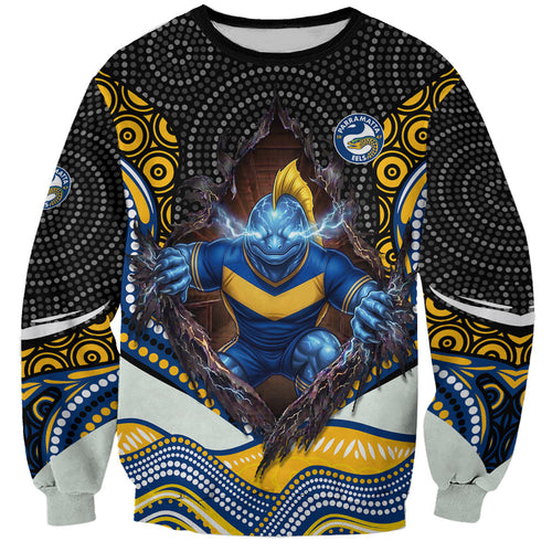 Parramatta Eels Sweatshirt The Scream of Lightning Eyes - Indigenous Dot Ripping Effect