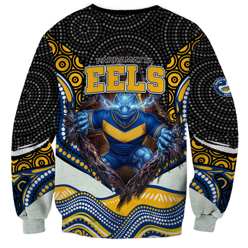 Parramatta Eels Sweatshirt The Scream of Lightning Eyes - Indigenous Dot Ripping Effect