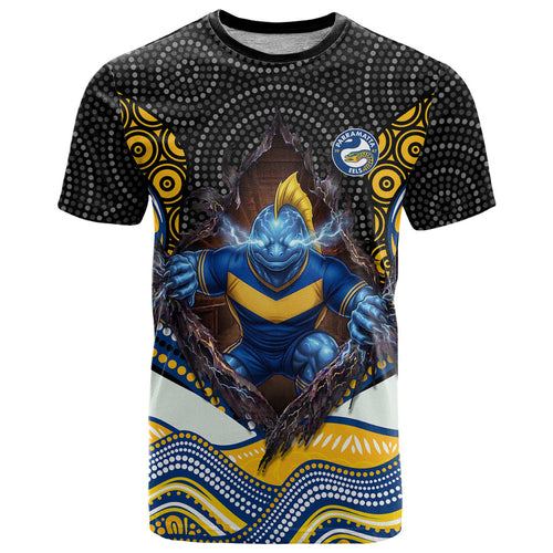 Parramatta Eels T Shirt The Scream of Lightning Eyes - Indigenous Dot Ripping Effect
