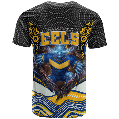 Parramatta Eels T Shirt The Scream of Lightning Eyes - Indigenous Dot Ripping Effect