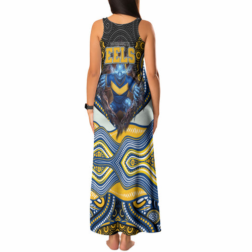 Parramatta Eels Tank Maxi Dress The Scream of Lightning Eyes - Indigenous Dot Ripping Effect