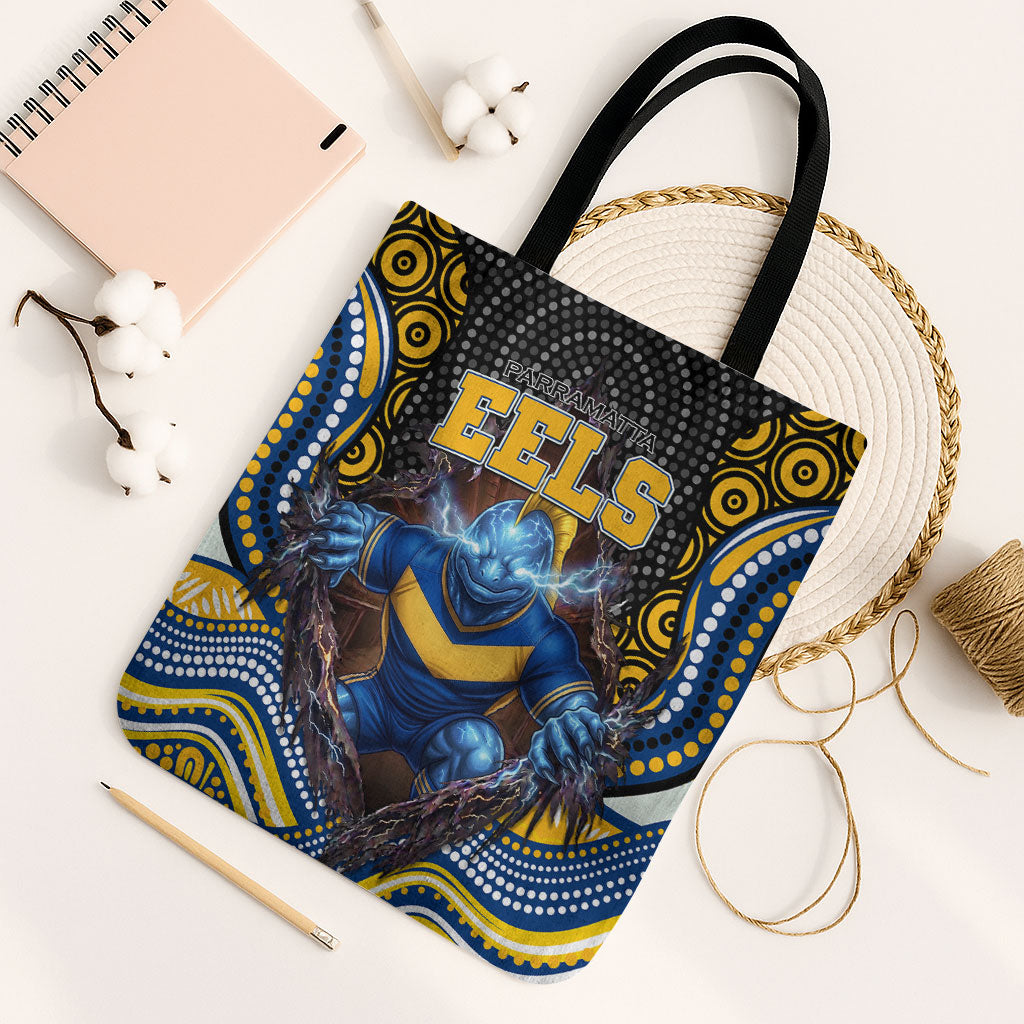 Parramatta Eels Tote Bag The Scream of Lightning Eyes - Indigenous Dot Ripping Effect