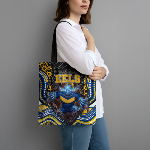 Parramatta Eels Tote Bag The Scream of Lightning Eyes - Indigenous Dot Ripping Effect