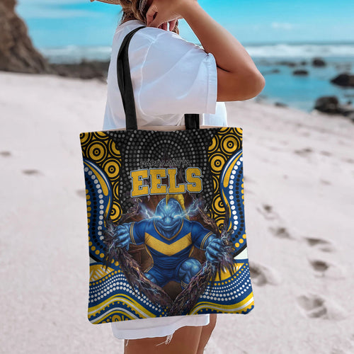 Parramatta Eels Tote Bag The Scream of Lightning Eyes - Indigenous Dot Ripping Effect