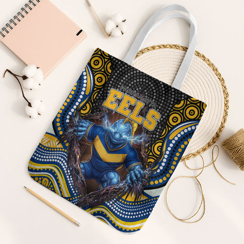 Parramatta Eels Tote Bag The Scream of Lightning Eyes - Indigenous Dot Ripping Effect