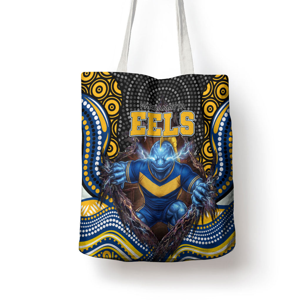 Parramatta Eels Tote Bag The Scream of Lightning Eyes - Indigenous Dot Ripping Effect