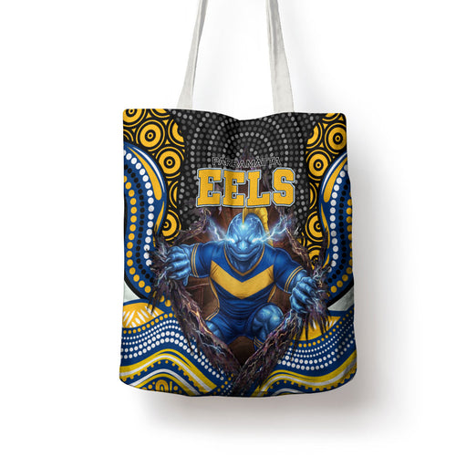 Parramatta Eels Tote Bag The Scream of Lightning Eyes - Indigenous Dot Ripping Effect