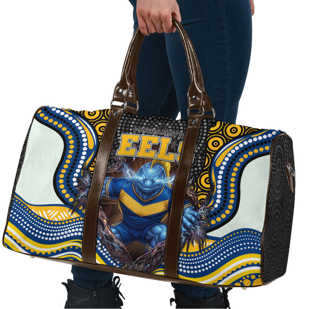 Parramatta Eels Travel Bag The Scream of Lightning Eyes - Indigenous Dot Ripping Effect