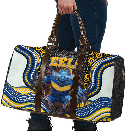 Parramatta Eels Travel Bag The Scream of Lightning Eyes - Indigenous Dot Ripping Effect