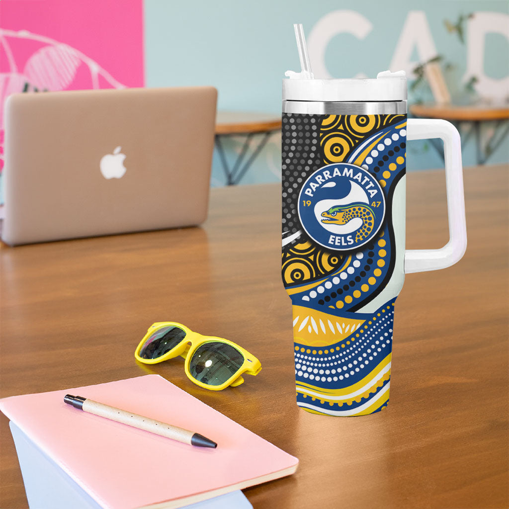 Parramatta Eels Tumbler With Handle The Scream of Lightning Eyes - Indigenous Dot Ripping Effect