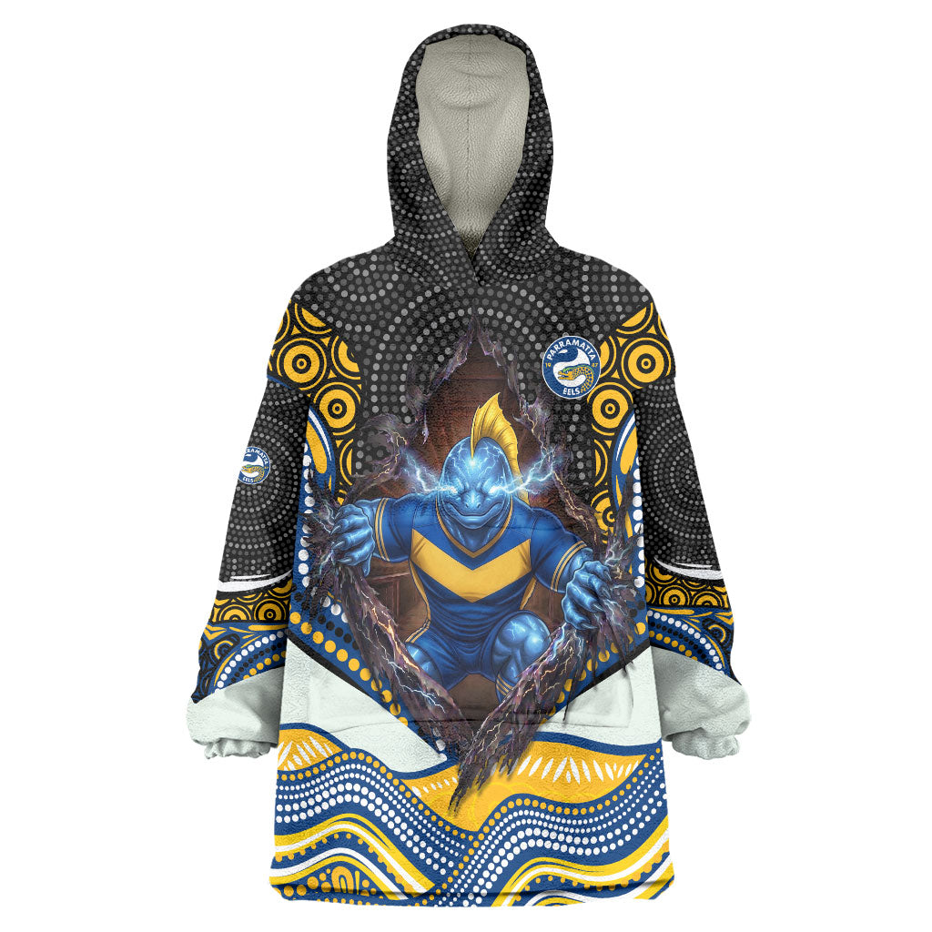 Parramatta Eels Wearable Blanket Hoodie The Scream of Lightning Eyes - Indigenous Dot Ripping Effect