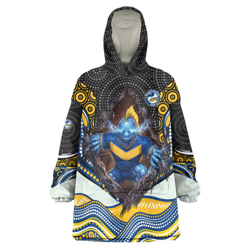 Parramatta Eels Wearable Blanket Hoodie The Scream of Lightning Eyes - Indigenous Dot Ripping Effect