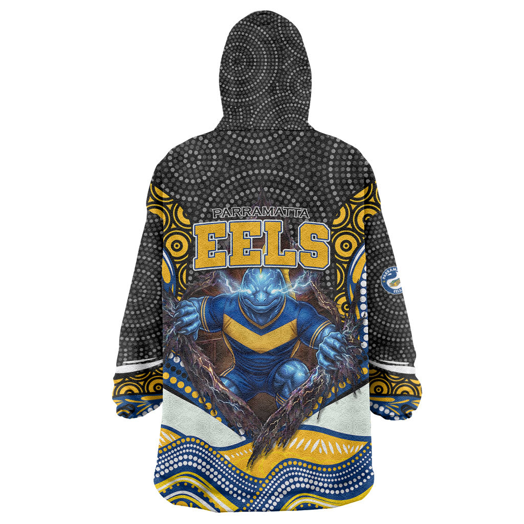 Parramatta Eels Wearable Blanket Hoodie The Scream of Lightning Eyes - Indigenous Dot Ripping Effect
