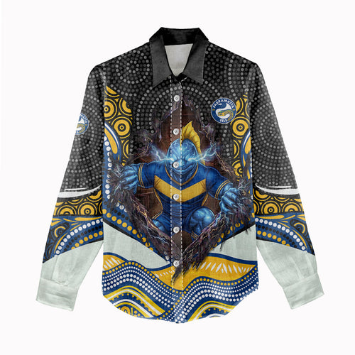 Parramatta Eels Women Casual Shirt The Scream of Lightning Eyes - Indigenous Dot Ripping Effect