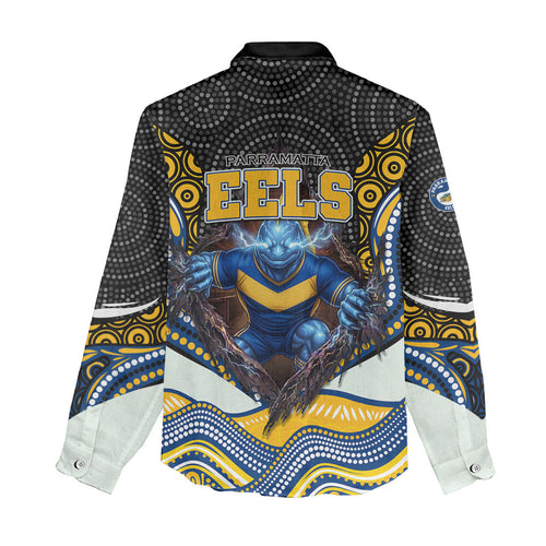 Parramatta Eels Women Casual Shirt The Scream of Lightning Eyes - Indigenous Dot Ripping Effect