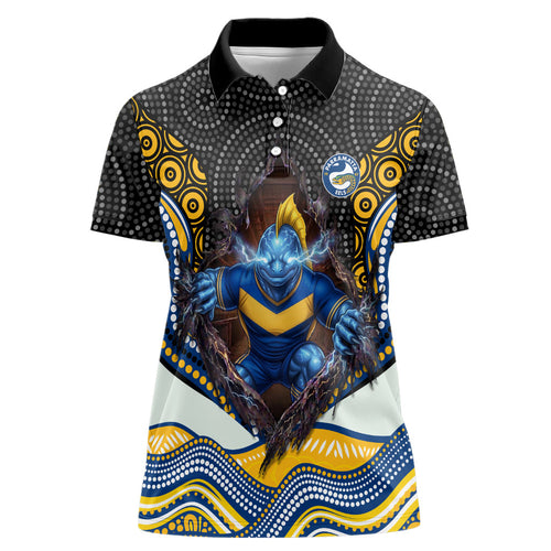 Parramatta Eels Women Polo Shirt The Scream of Lightning Eyes - Indigenous Dot Ripping Effect