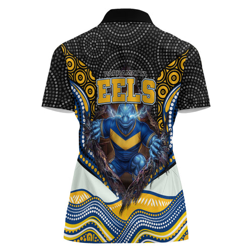Parramatta Eels Women Polo Shirt The Scream of Lightning Eyes - Indigenous Dot Ripping Effect