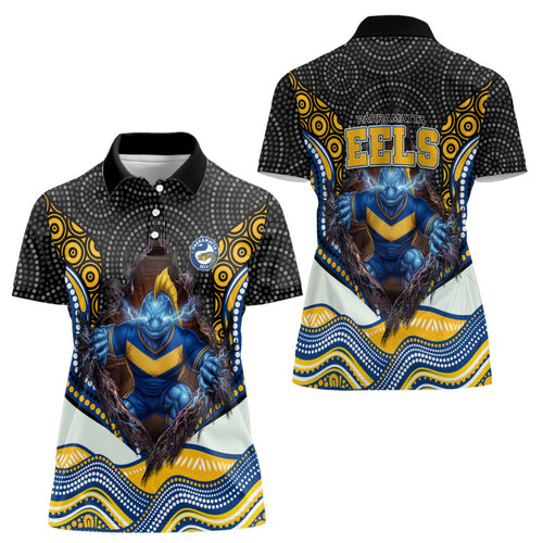 Parramatta Eels Women Polo Shirt The Scream of Lightning Eyes - Indigenous Dot Ripping Effect