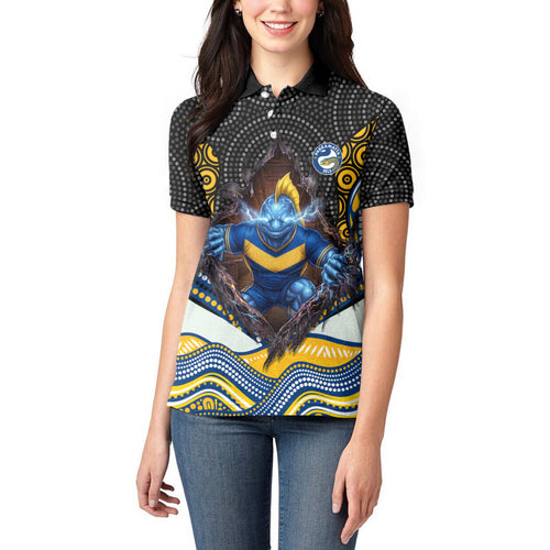 Parramatta Eels Women Polo Shirt The Scream of Lightning Eyes - Indigenous Dot Ripping Effect