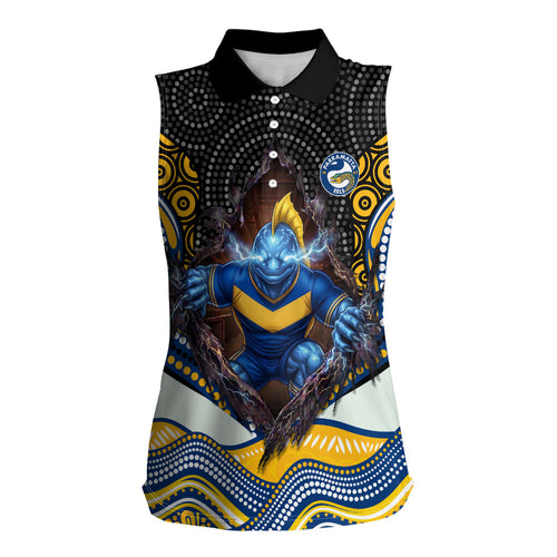 Parramatta Eels Women Sleeveless Polo Shirt The Scream of Lightning Eyes - Indigenous Dot Ripping Effect