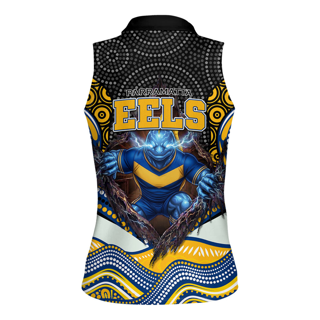 Parramatta Eels Women Sleeveless Polo Shirt The Scream of Lightning Eyes - Indigenous Dot Ripping Effect