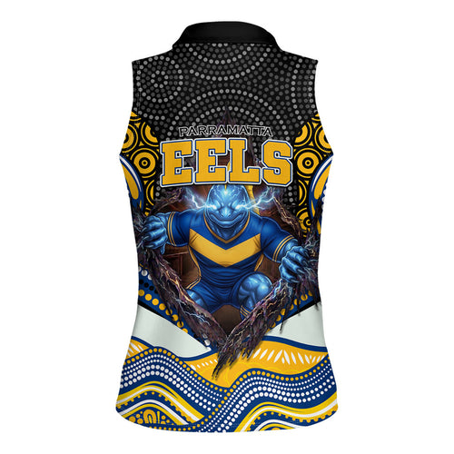 Parramatta Eels Women Sleeveless Polo Shirt The Scream of Lightning Eyes - Indigenous Dot Ripping Effect