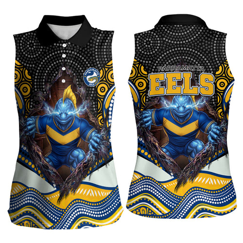 Parramatta Eels Women Sleeveless Polo Shirt The Scream of Lightning Eyes - Indigenous Dot Ripping Effect