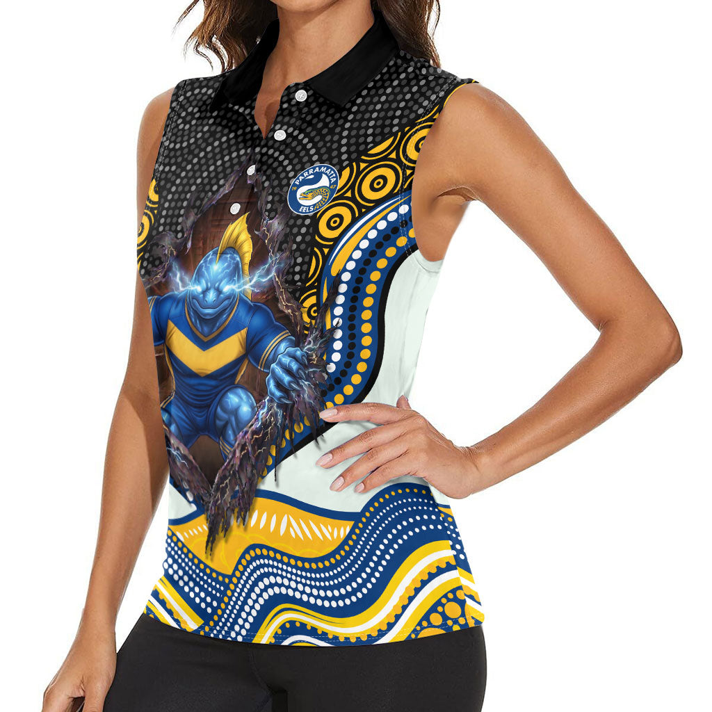 Parramatta Eels Women Sleeveless Polo Shirt The Scream of Lightning Eyes - Indigenous Dot Ripping Effect