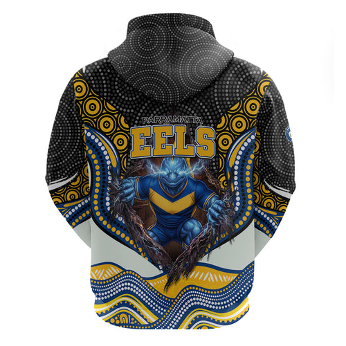 Parramatta Eels Zip Hoodie The Scream of Lightning Eyes - Indigenous Dot Ripping Effect