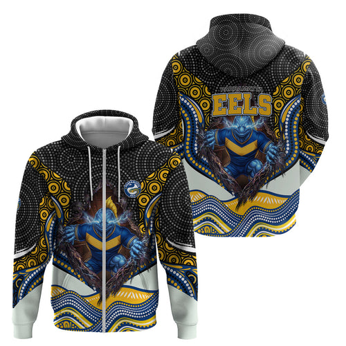 Parramatta Eels Zip Hoodie The Scream of Lightning Eyes - Indigenous Dot Ripping Effect