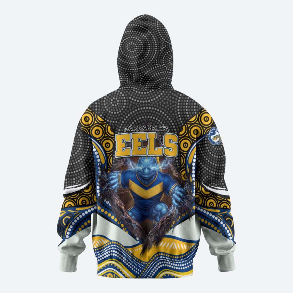 Parramatta Eels Zip Hoodie The Scream of Lightning Eyes - Indigenous Dot Ripping Effect