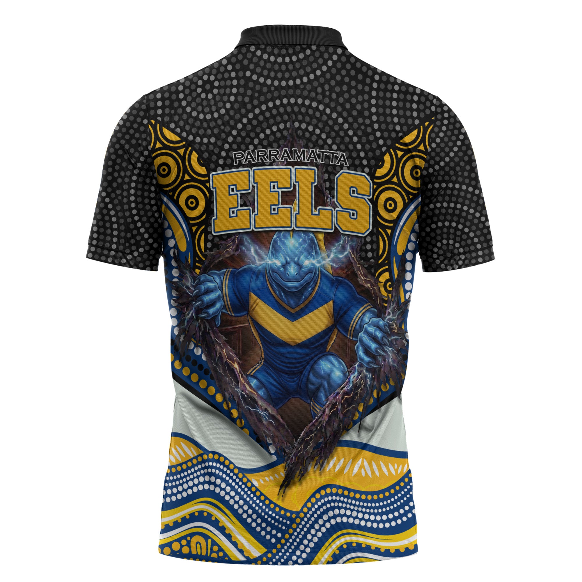 Parramatta Eels Zipper Polo Shirt The Scream of Lightning Eyes - Indigenous Dot Ripping Effect