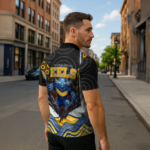 Parramatta Eels Zipper Polo Shirt The Scream of Lightning Eyes - Indigenous Dot Ripping Effect