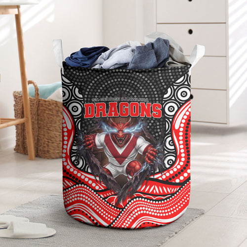 St George Illawarra Dragons Laundry Basket The Scream of Lightning Eyes - Indigenous Dot Ripping Effect