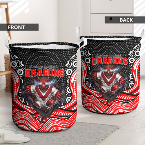 St George Illawarra Dragons Laundry Basket The Scream of Lightning Eyes - Indigenous Dot Ripping Effect