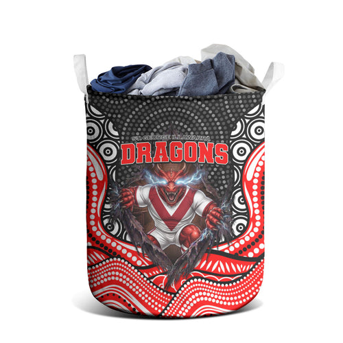 St George Illawarra Dragons Laundry Basket The Scream of Lightning Eyes - Indigenous Dot Ripping Effect