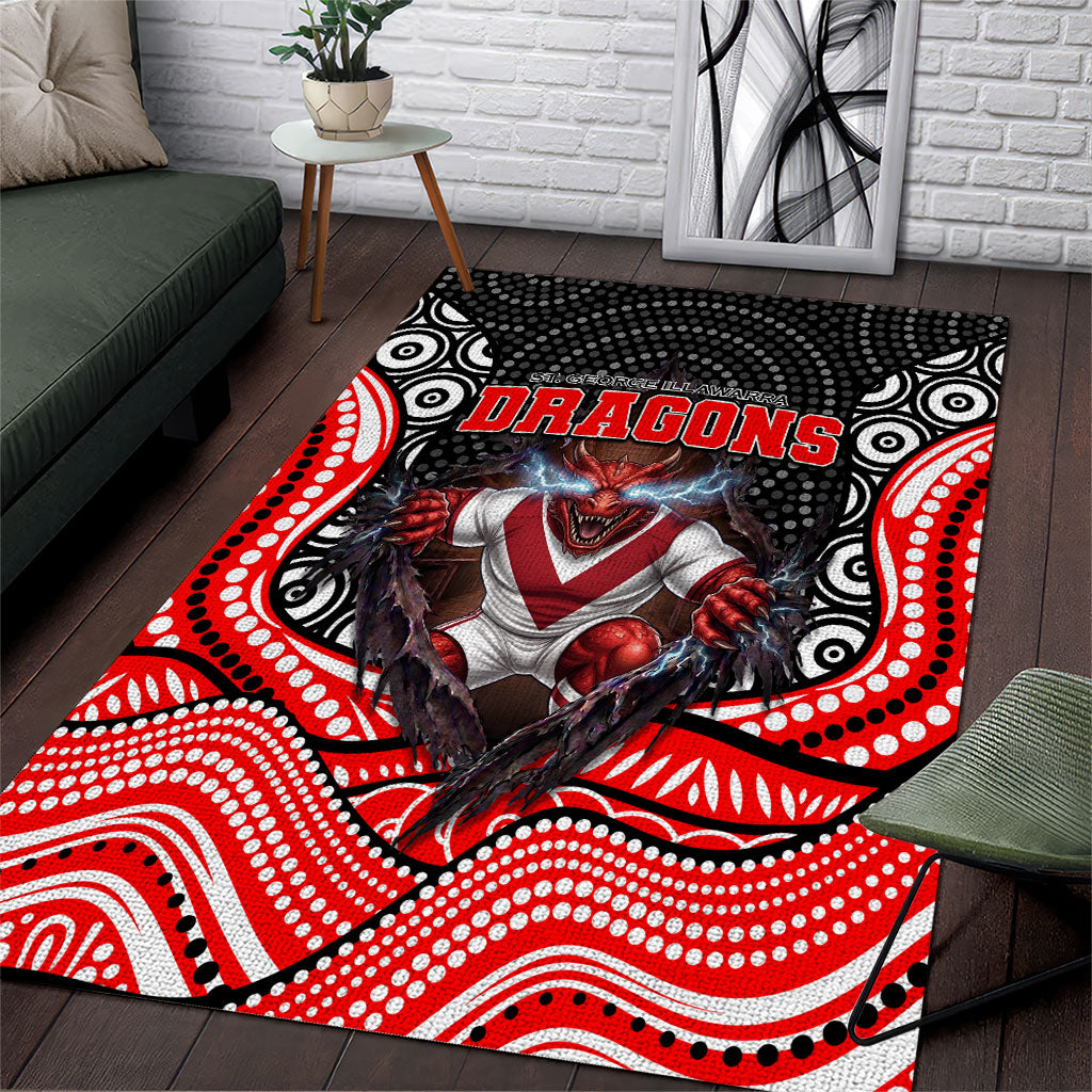 St George Illawarra Dragons Area Rug The Scream of Lightning Eyes - Indigenous Dot Ripping Effect