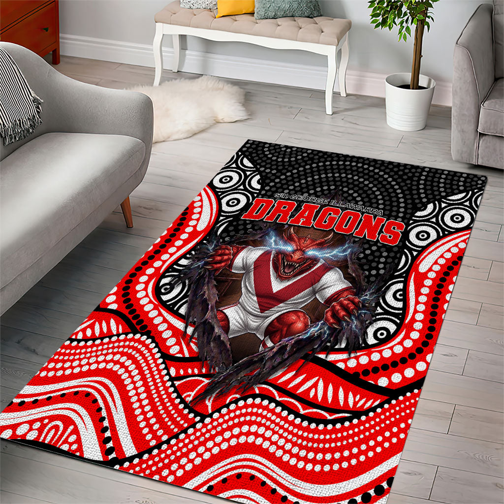 St George Illawarra Dragons Area Rug The Scream of Lightning Eyes - Indigenous Dot Ripping Effect