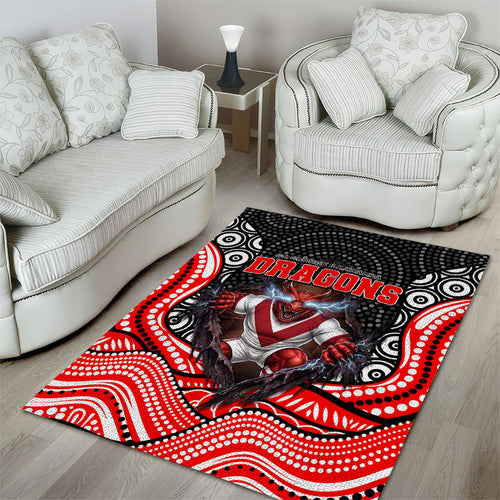 St George Illawarra Dragons Area Rug The Scream of Lightning Eyes - Indigenous Dot Ripping Effect