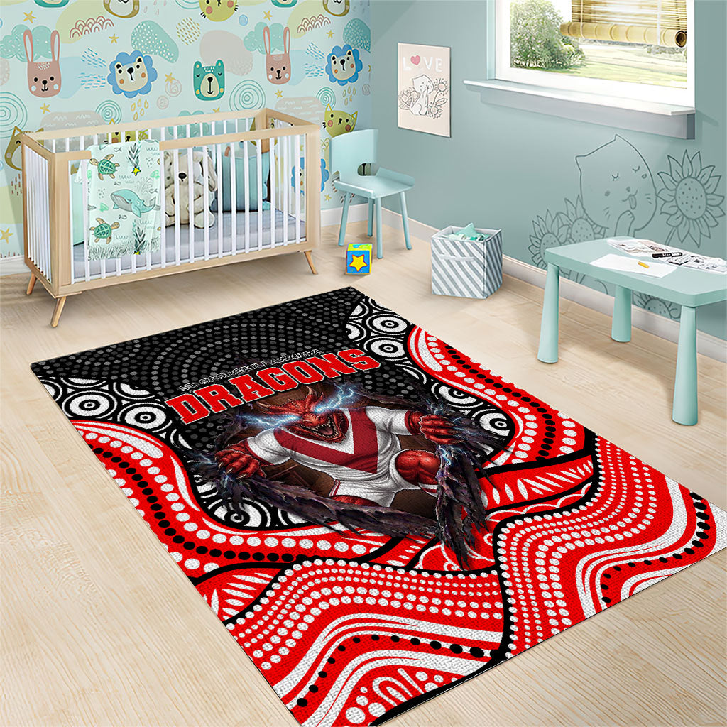 St George Illawarra Dragons Area Rug The Scream of Lightning Eyes - Indigenous Dot Ripping Effect