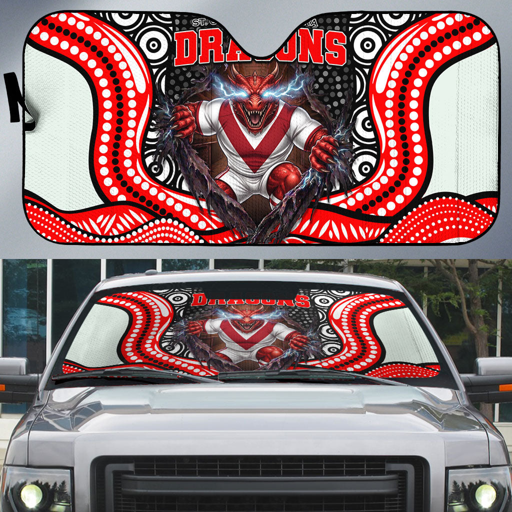 St George Illawarra Dragons Auto Sun Shade The Scream of Lightning Eyes - Indigenous Dot Ripping Effect