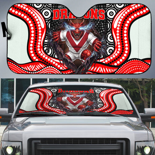 St George Illawarra Dragons Auto Sun Shade The Scream of Lightning Eyes - Indigenous Dot Ripping Effect