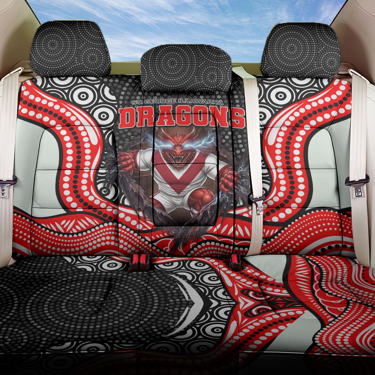St George Illawarra Dragons Back Car Seat Cover The Scream of Lightning Eyes - Indigenous Dot Ripping Effect