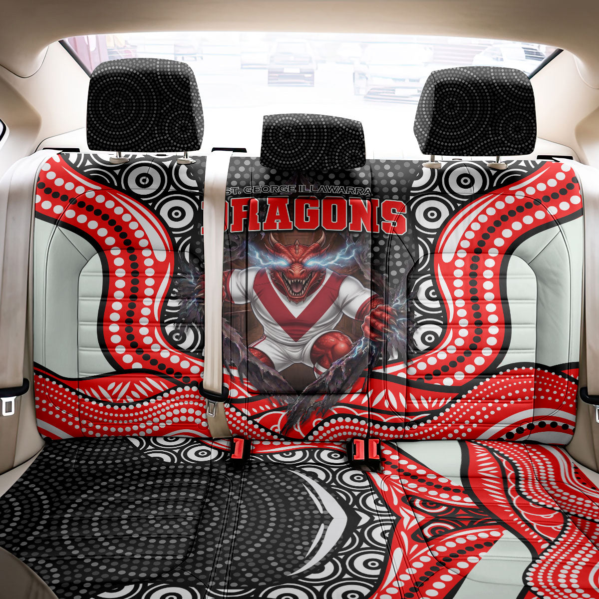 St George Illawarra Dragons Back Car Seat Cover The Scream of Lightning Eyes - Indigenous Dot Ripping Effect